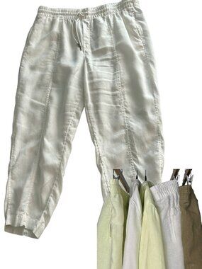 Athleta Linen Women's Tesort Drawstring Ankle Pants in Color Calla Lily